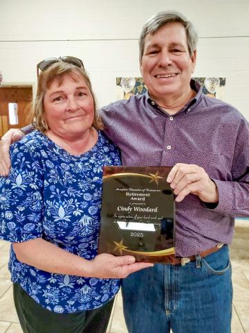City of Memphis Mayor Joe Davis, right, congratulates City Secretary Cindy Woodward on her recent retirement during a come-and-go reception Monday, June 30 at the Memphis Community Center. Woodward served the City of Memphis for 20 years. Marla Green