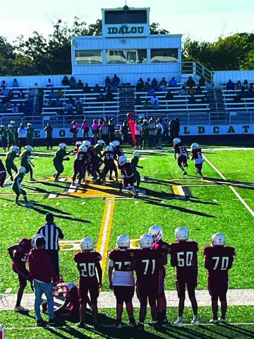 Junior varsity Rocket Major Brown (6) prepares for a pass down field in an attempt to gain yards last Thursday, Oct. 26 in Idalou. The Skyrockets smoked the Wildcats by a final score of 22-14, keeping them undefeated on the 2023 season. Courtesy Photo