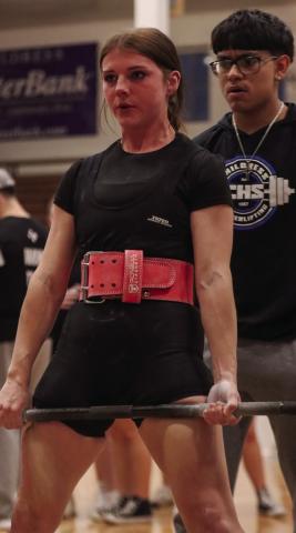Childress’ Brinley Stone earns a first-place finish in weight class 132, totaling 615 pounds, Thursday, Jan. 30 in Childress. Childress High School Yearbook Staff