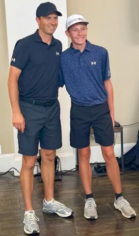 Wellington High School (WHS) junior Carter Ouellette finishes in a tie for seventh place in the recent Jordan Spieth Qualifier American Junior Golf Association (AJGA) tournament. A member of the Skyrocket golf team, Ouellette visits with his favorite pro golfer, Jordan Spieth, following the competition. Wellington High School