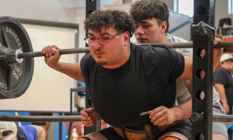Childress’ Adrian Macias takes the sole first-place finish for the Bobcats Thursday, Feb. 1 at the Childress Boys Powerlifting Meet. The Red River Sun/Elizabeth Tanner