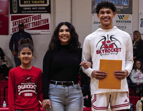 Wellington High School recognized its senior basketball players between the Lady Rocket and Skyrocket basketball games against Quanah on Tuesday, Feb. 4. Brenden Garcia is the son of Johanna Garcia. He has played varsity basketball for the Rockets for four years. After high school, Brenden plans to attend Amarillo College to major in business.