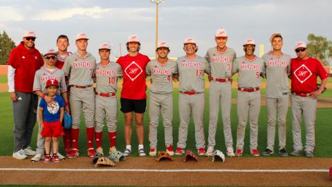 The Wellington Skyrockets take a tight 9-8 win over Lockney Tuesday, March 31. From left: Assistant Coach Greg Proffitt, Dahmian Salinas, Alejandro Salinas, Cix Killian, Jax Heflin, Colton Jernigan, Lawson Inman, Trevyn Wiebe, Hunter Hedrick, Leo Granadoz, Alex Orozco, Major Brown, Coach Jeff Anderson. The Red River Sun/Shauna Salinas