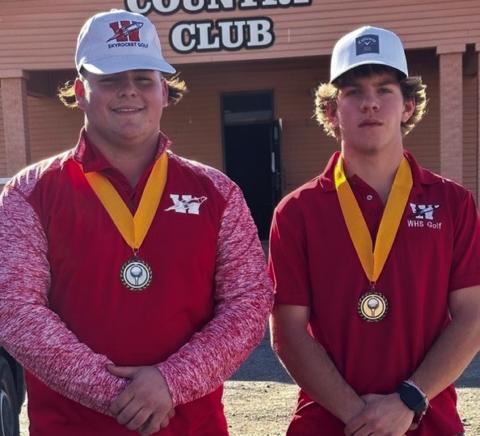 The Wellington Skyrocket golf team claimed fourth place in the Memphis Golf Tournament on Tuesday, Feb. 28 at the Memphis Country Club. Individually, senior Caleb Weinette tied for first, finishing as the second-place medalist, following a playoff. Senior Blake Strickland finished as the fifth-place medalist. Other members of the Rocket golf team include Major Brown, Dalton Holland, Conner Kane, Hunter Stark, Caleb Strickland and Travis Tillman. Courtesy Photo