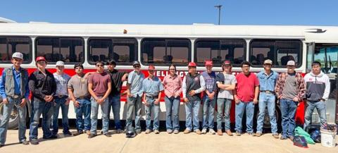 Representing Wellington Future Farmers of America (FFA), 16 members compete in the Wichita Falls Welding Contest, where they earned a plethora of certifications Thursday, April 16. From left: Salomon Cruz, Aison Skelton, Conner Bowen, Zach Garcia, Joey Orozco, Jacob Orozco, Jeremiah Hamby, Colton Jernigan, Kenady Skelton, Gustavo Soto, Carter Ouellette, Kutter Merriam, Kris Valdez, Damian Needham, Aden Marshall, Yobani Moreno. WELLINGTON HIGH SCHOOL