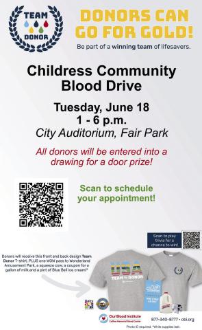 Be part of a winning team at Childress Community Blood Drive