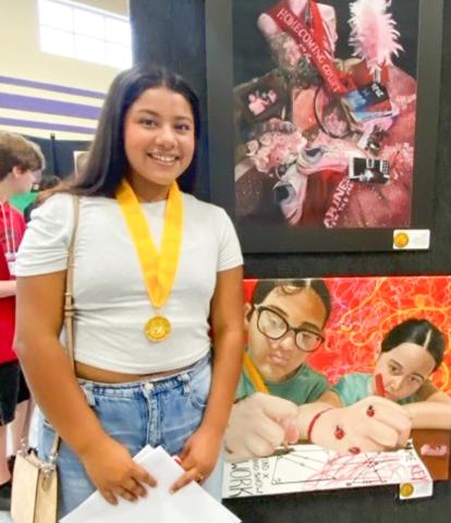 From almost 30,000 art entries statewide, Wellington High School senior Jasmin Moreno placed in the top 7% at the state Visual Arts Scholastic Event (VASE) on Saturday, April 25 in San Marcos, earning a prestigious Gold Seal — one of the highest honors in Texas art. WELLINGTON HIGH SCHOOL
