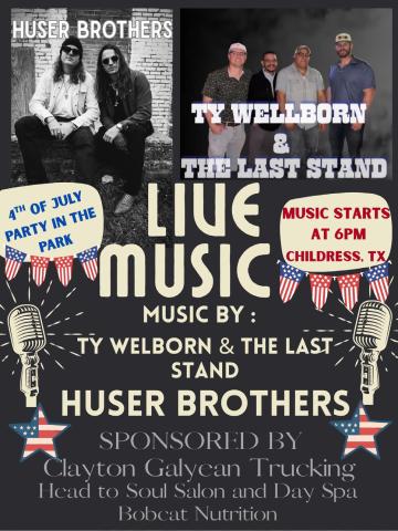 For the first time, the Fourth of July Party in the Park will welcome live music, including the Huser Brothers and Ty Wellborn and the Last Stand. Fourth of July Party in the Park