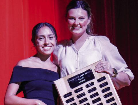 Wellington High School (WHS) junior Sabrina Segovia earns the Girls’ Track Distance Runner Award, presented by Coach Savannah Henderson, at WHS’s Academic and All-Sports Banquet at 5:30 p.m. Monday, May 12 in the WHS auditorium.