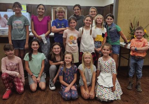 Collingsworth County 4-H youth culminate the 2023 Food and Nutrition Project with the local food show Monday, Oct. 2. Front row, from left: Claire Mock, Nora Downing, Presley Kemp, Kaizley Byers, Cora Henard, Jenna Faulks. Middle row, from left: Peyton Roberson, Raylie Sims, Calleigh Henard, Quinn Roberson, Braxton Sims. Back row, from left: Emma Zaragoza, Hazel Estrada, Barrett Wiebe, Brylnn Kemp, Ava Kate Inman. Courtesy Photo