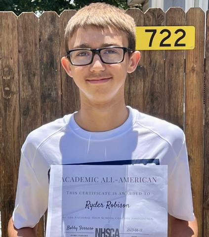 Memphis High School’s Ryder Robison is selected as a 2022-2023 National High School Coaches Association Academic All-American. To qualify, students must carry at least a 3.6 grade point average. Photo Courtesy of Memphis ISD