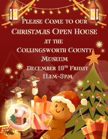 Located on the west side of the Collingsworth County courthouse square, Collingsworth County Museum will host its annual Christmas Open House from 11 a.m.-3 p.m. on Friday, Dec. 19. Adorned in its festive attire, step into the Ellis Art Center for an array of finger foods and holiday sips. On the way into the former Pruden Building, notice the winter wonderland window displays, updated entry and refurbished Wellington Leader exhibit. Collingsworth County Museum