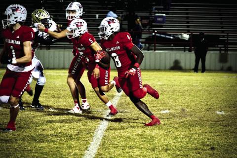 Wellington’s Kamron Brooks runs the ball against Memphis Friday, Nov. 7 at Powell Field in Wellington, where the Skyrockets shut out the Cyclones in a 57-0 final for the No. 2 seed in the district. Wellington High School Yearbook