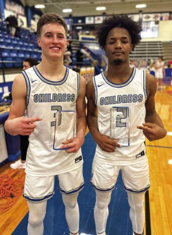 Childress’ Aiden Allen and Lamont Nickleberry earn regional awards at the Regional Final Championship Saturday, March 4. Allen was selected Boys Regional Basketball Tournament Most Valuable Player, while Nickleberry was selected to the Boys Regional Basketball Tournament All-Tournament Team. Courtesy Photo