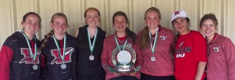 The 2023 Lady Rocket golf team finished in second place at the Shamrock Invitational on Monday, March 27. The team includes Kaitlin Bawcom, left, Kendra Bawcom, Shaylee Neeley, Brynlee Proffitt, Briley Waters, Emma Flores and Summer Neufeld. Courtesy Photo
