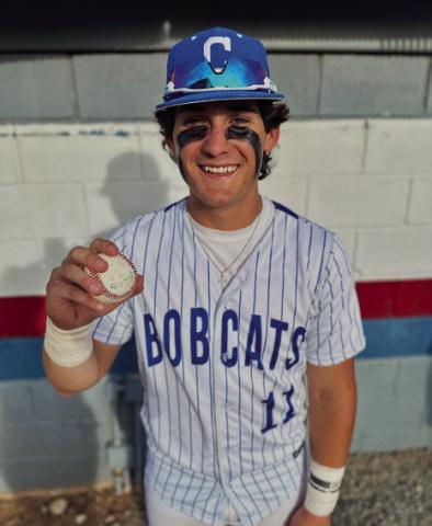 Childress’ Colton Teichelman hits a three-run homer against Dalhart Monday, April 24 in Childress. Courtesy Photo