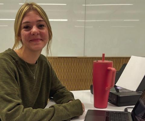 Wellington High School junior Jaci Porter takes her seat to compete in Ready Writing at the UIL State Academic Meet at the University of Texas in Austin Wednesday morning, May 15. Accompanied by Karoline Ashmore, Porter placed eighth. Courtesy Photo