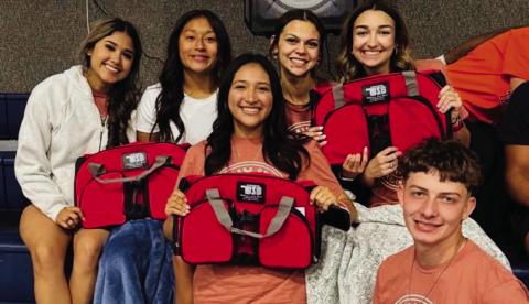 Each Wellington High School Class of 2025 graduate receives a duffle bag, compliments of Wellington State Bank, during the Friday, May 16 Project Graduation all-night party at the Wellington Activity Center (WAC). The students extend their heartfelt thanks to all the sponsors who helped make Project Celebration a tremendous success. Front row, from left: Christell Melendez, Carvin Wischkaemper. Second row, from left: Lisette Vela, Leslie Rodriguez, Kendra Molina, Gracie Lampe. Courtesy Photo