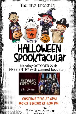 For its Halloween Spooktacular feature film, the Wellington Ritz Theatre presents “The Addams Family” at 6:30 p.m. Monday, Oct. 27. Costume photos begin at 6 p.m. A drawing will determine prize winners. Entry is free with one canned food item per person. The food collected will be donated to a local food pantry. Wellington Ritz Theatre