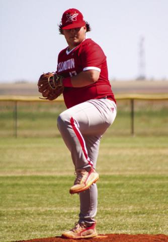 Senior Skyrocket Blake Strickland (17) pitches a no-hitter Monday, May 1, securing Wellington’s second-place district finish with a 2-0 shutout over Memphis. The Red River Sun/Shauna Salinas