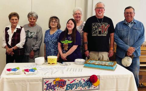 March birthday celebrants at Wellington Senior Citizen Center on Wednesday, March 12 include, from left, Genevieve Patterson, Sandra Nunnelley, Charlotte Martin, Grace Downing, Becky Haralson, Darl Eigenmann and Johnny Holton. Wellington Senior Citizens Center