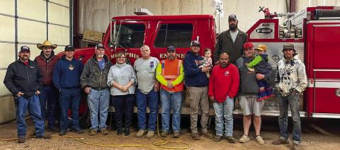 The Memphis Volunteer Fire Department receives a $15,000 donation, thanks to The 100 Club of the Texas Panhandle, a nonprofit organization which provides funds to purchase life-protecting equipment and education opportunities for firefighting and law enforcement agencies. Photo Courtesy of The 100 Club of the Texas Panhandle