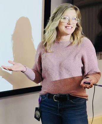 Texas Department of Transportation Safety Specialist Nicole Tyler, guest speaker, presents “Dart the Distractions” for Collingsworth County Retired School Personnel. Courtesy Photo