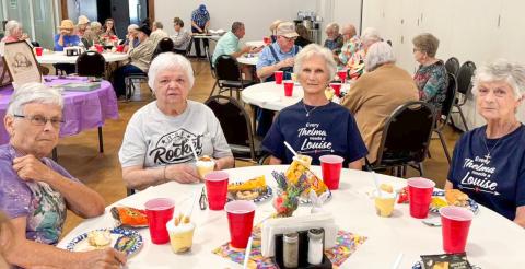 Members of the Wellington Senior Citizens Center dine on a picnic-themed meal of sub sandwiches, vegetables, chips and banana pudding, catered by Angel’s Subs &amp; Sweets, for the Thursday, March 19 “Welcome, Spring” social. From left: Brenda Barton, Alta Porter, Beverly Rae, Pat Roberson. Wellington Senior Citizens Center