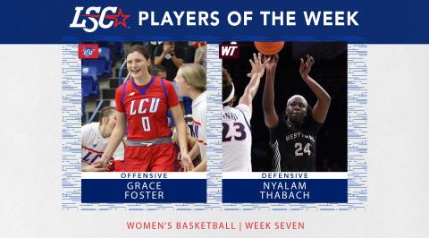 Childress’ Grace Foster leads Lubbock Christian University with a game-high 21 points, earning Lone Star Conference Offensive Player of the Week. Graphic Courtesy of Lone Star Conference