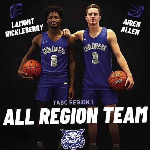 Childress Bobcat senior Lamont Nickleberry and junior Aiden Allen are named to the Texas Association of Basketball Coaches (TABC) Region 1 All-Region Team, announced Wednesday, March 15. Photos Courtesy of Childress High School Yearbook Staff