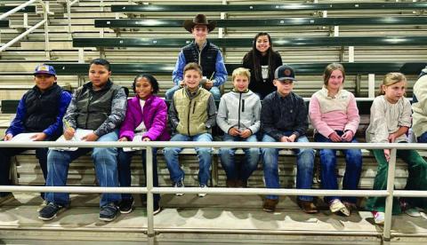 Childress County 4-Hers compete in the Rolling Plains District 3 2023 Ag Product Identification Contest and Livestock Skill-A-Thon Thursday, Dec. 7 in Graham. Top row, from left: Austin Bradley, Esme Estrada. Bottom row, from left: Bryson Session, Blaze Session, Brantly Session, Kole Eikman, Axle Whitaker, Kade Haga, Olivia Wyatt, Gracie Eikman. Courtesy Photo