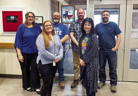 Texas Department of Transportation Childress District Headquarters employees wear blue as part of the Department of Homeland Security’s Blue Campaign to raise awareness about human trafficking Thursday, Jan. 9. Photo Courtesy of TxDOT Childress District