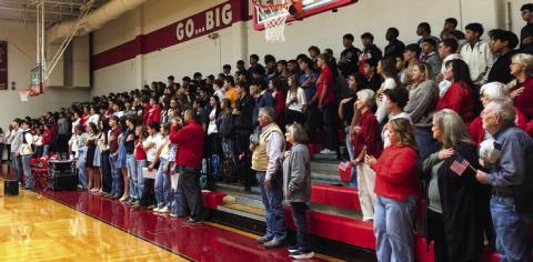 Veterans, guests, students, families and friends fill the seats of Wellington High School gymnasium for a solemn Veterans Day tribute at 9:30 a.m. Tuesday, Nov. 11. The Red River Sun/Bev Odom