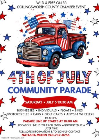 Along with the Wild &amp; Free on 83 weekend moving to Thursday, July 3-Sunday, July 6 will be a Fourth of July Community Parade on Saturday morning, July 5, orchestrated by Natasha Mixon. Natasha Mixon