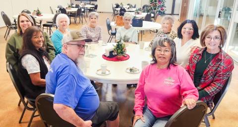 A Christmas thank-you brunch honors Collingsworth County Home Delivered Meal program volunteers. Clockwise, from left: David Lambert, Lupe Martinez, Natasha Mixon, Alta Porter, Peggy Neeley, Brenda Barton, Fraya Hammons, Megan Rodriguez, Linda Duke and Eva Hamby. Collingsworth County Home Delivered Meals