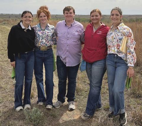 Wellington FFA Land Judging team earns the championship at the Salt Fork Soil and Water Conservation District Land Judging contest on Friday, April 3. From left: Sophia Derr, Bailey Page, Jace Darrow, Jacy Lampe, Anna Henard.