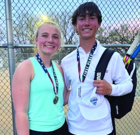 Oakley Folk, left, Lawson Inman, First Place, Mixed Doubles Wellington High School