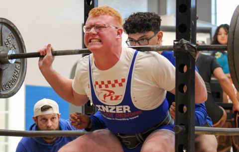 Childress’ Ethan Ferguson earns a first-place lift in weight class 242, squatting 285 pounds, bench pressing 325 pounds and deadlifting 425 pounds for a 1,135-pound total. The Red River Sun/Elizabeth Tanner