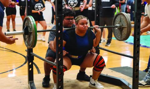 Childress’ Rebekkah Gorman takes a first-place finish in weight class 242+, lifting a combined 655 pounds, Thursday, Jan. 16 at the season-opening powerlifting meet in Childress. Childress High School Yearbook Staff