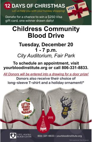 Childress Community Blood Drive thisTuesday Run/Walk