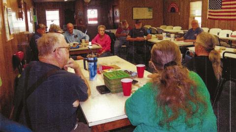 Childress Senior Citizens board members discuss plumbing issues within the center building during the May meeting. Attending the meeting are, foreground, from left, Mikel Goundie, Pam Goundie, Glenda Goundie, and background, from left, James Watson, Franklin Wyatt, Mickey Ferrell, Jannas Watson, James Votaw, Morris Grayson, Connie Grayson. Photo by Grace Holman