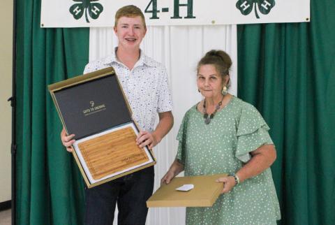 Sterling Bruce receives the second-ever Pam Foster Memorial Award at the 2025 Childress County 4-H Year End Banquet Monday, Aug. 25 at Fair Park City Auditorium. The Red River Sun/Elizabeth Tanner