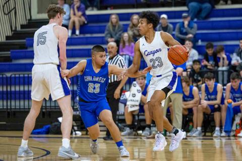 Childress’ Jesus Jalomo plays defense during the Tatum Tough Tournament championship game Saturday, Dec. 30 in Canyon. Press Pass Sports/Roy Wheeler