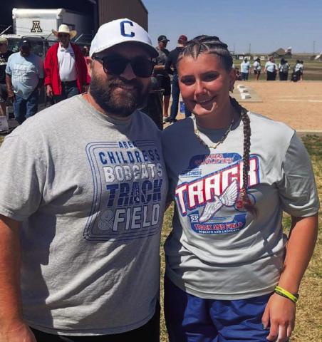 Childress’ Taylor Wiseman is a twotime area champion, taking first-place finishes in both discus and shot put Thursday, April 10 at the UIL 3A Area 1-2 Championships in Abernathy. Courtesy Photo