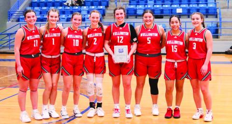 The Wellington Lady Rockets are the 4th Annual Childress Rotary Holiday Invitational Runner-Ups. From left: Ceighley Killian, Kambrie Fisher, Bryn Phillips, Taytum Kane, Brynlee Proffitt, Eryn Torres, Aundrea Garcia, Gannon Guy. Childress High School Yearbook