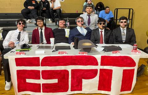 The Memphis High School student section, donned in suits and ties, brings ESPN GameDay to their court as the Memphis Cyclones and Lady Cyclones took on Clarendon Friday, Feb. 6 in Memphis. Memphis ISD