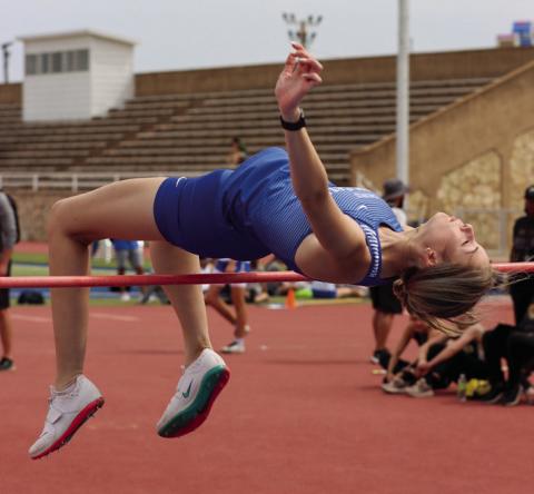 Childress’ Adah Henderson competes in high jump during the Bobcat Relays Thursday, March 23 at Fair Park Stadium. Photo by Childress High School Yearbook Staff