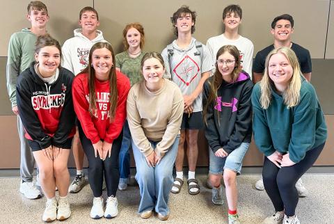 Twelve Wellington High School students advance to the UIL Regional Academic Meet, following the UIL District Academic Meet Wednesday, March 15 in Clarendon. Front row, from left: Treylea Wiebe, Ceighley Killian, Ava Peters, Natalee Hudson, Rylyn Colson. Back row, from left: Damon Keys, Cix Killian, Bailey Page, Lawson Inman, Dixon Dugan, Noah Cantu. Not pictured: Anna Needham. Wellington High School