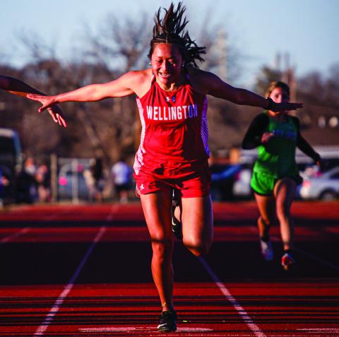 Wellington senior Leslie Rodriguez claims a fifth-place finish in the 200-meter dash during the Rocket Relays Thursday, Feb. 27, opening her final track season. HZW Media