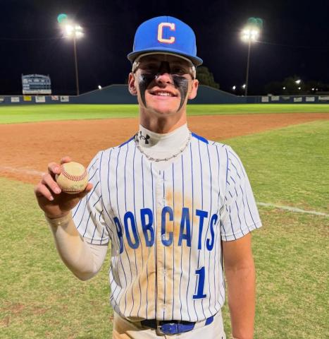 Creedan Bell hit a two-run homerun Tuesday night in the Bobcats’ victory over Altus. The Cats will face Tulia at home April 17 at 4:30 p.m. followed by a junior varsity game. PHOTO / CHILDRESS BOBCAT BOOSTERS